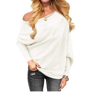 Ivory Off-Shoulder Dolman Sleeve Ribbed Top / Sweater